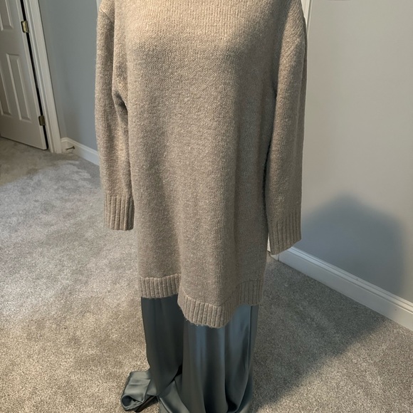 Anthropologie Cream Sweater with Blue Satin Maxi Skirt - Picture 3 of 6